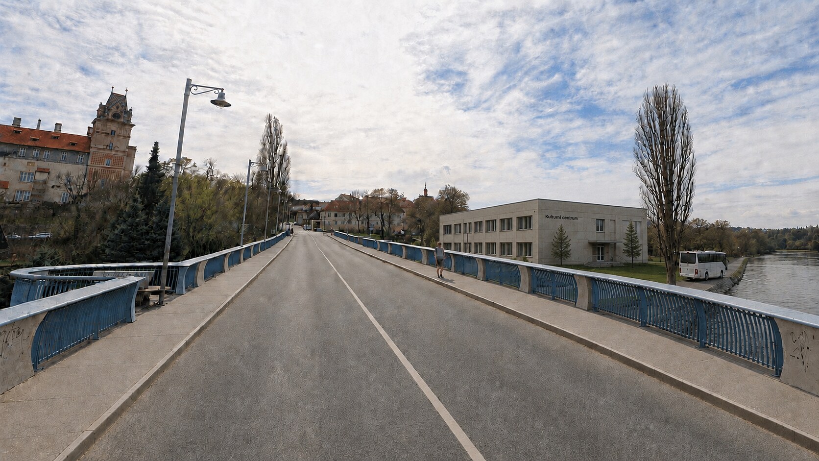 Vizualizace kulturního centra na Ostrůvku z pohledu od mostu
